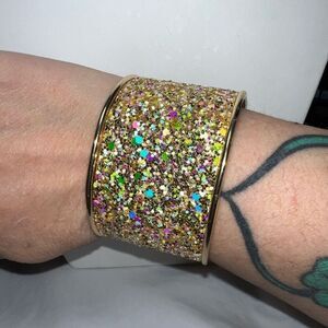 Gold Tone Large Chunky Iridescent Sparkle‎ Cuff Bracelet